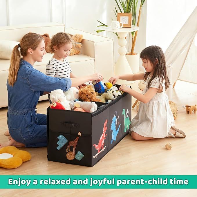 Extra Large Toy Box,150L Sturdy Dinosaur Collapsible Storage with Lid,40"x14"x16" Kids Storage Organizer,Chest Bin Baskets for Boys Girls,for Nursery,Bedroom,Playroom,Living Room,Toybox(Black)