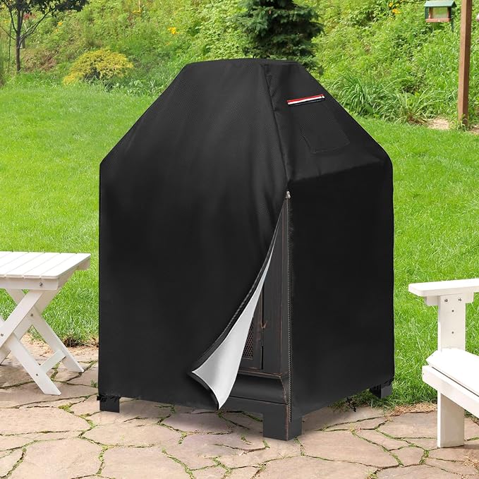 Outdoor Fireplace Cover,Heavy Duty 600D Square Chiminea Fireplace Cover,Pagoda Fire Pit Cover,25" L x 25" W x 39" H,Black.