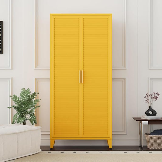 61 "H Yellow Metal Cutlery Cabinet with Door Freestanding Kitchen Cabinet with 3 Adjustable Shelf Side Panels, Suitable for Kitchen, Living Room, Dining Room Metal Cabinet,Requires Assembly
