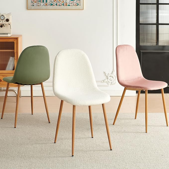Teddy Fleece Dining Chairs Set of 4 - Modern Upholstered Chairs with Metal Legs for Living, Bedroom,Dining Room - White Dining Chairs Set for 4