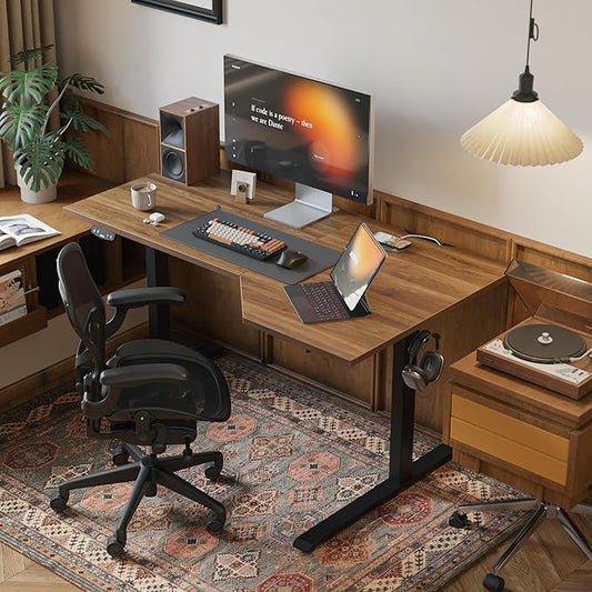 Agilestic Electric Standing Desk, Height Adjustable Desk, 63 x 35 Inch Sit Stand up for Work Office Home, L Shaped Ergonomic Rising Computer Table with Memory Preset, Dark Walnut