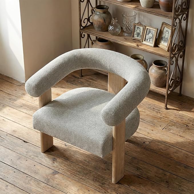 VKNOW Accent Chair Living Room Chair, Modern Upholstered Arm Chair with Solid Wood Legs, Comfy Barrel Accent Chair for Living Room, Bedroom, Dark Grey