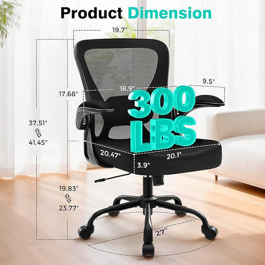 AreShark Office Chair - Ergonomic Breathable Mesh Desk Chair with Adjustable Lumbar Support and Flip-up Armrests - Executive High Back Rolling Swivel Comfortable Computer Gaming Chair for Home Office