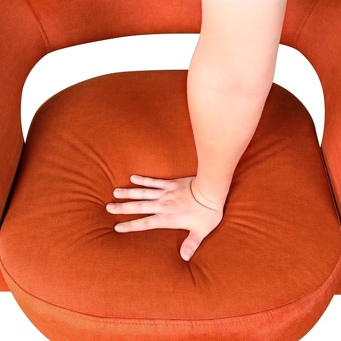 Lexicon 360 Degree Swivel Accent Chair, Modern Comfy Velvet Round Barrel Chair, Open Back, Plush Foam Cushions, Metal Swivel Base for Living Room/Bedroom/Office/Small Spaces, Orange