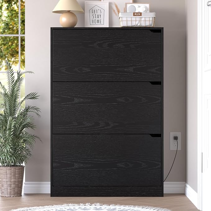 BORNOON Shoe Cabinet with Odor Control and Back Panels, Deodorizing Slim 3-Flip Shoe Storage Cabinet for Entryway, Freestanding Hidden Shoe Rack Organizer for Entrance, Hallway, Bedroom