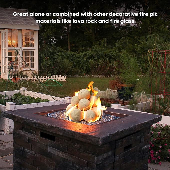 Stanbroil Ceramic Balls - 4” Round Fire Stones for Fire Pit Fire Bowl and Fireplace - Set of 12, Beige