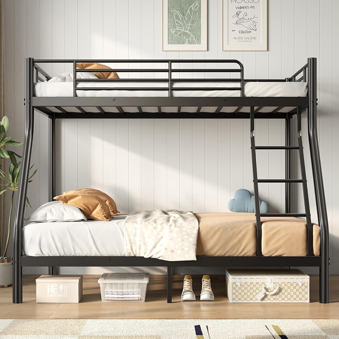 SDHYL Twin Over Full Bunk Bed, Heavy Duty Metal Frame for Adults, Space-Saving for Dorm, Apartment & Small Room, Black, No Box Spring Needed
