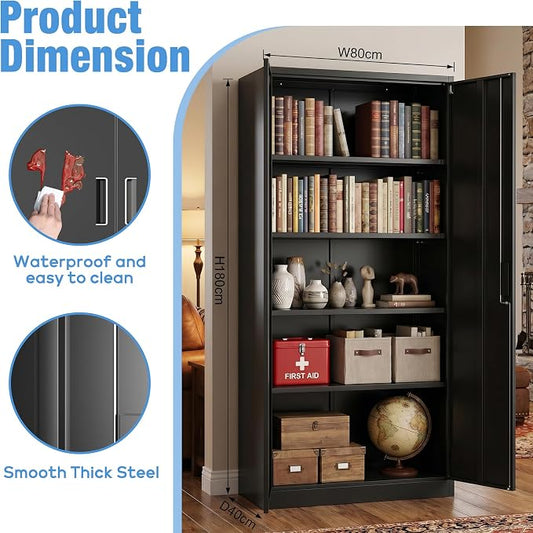 SUXXAN Metal Storage Cabinet with Doors and Shelves, 71" H Locking Steel Garage Cabinet for Home Office Studio Pantry,Tall Tool File Cabinet Black, Assembly Require