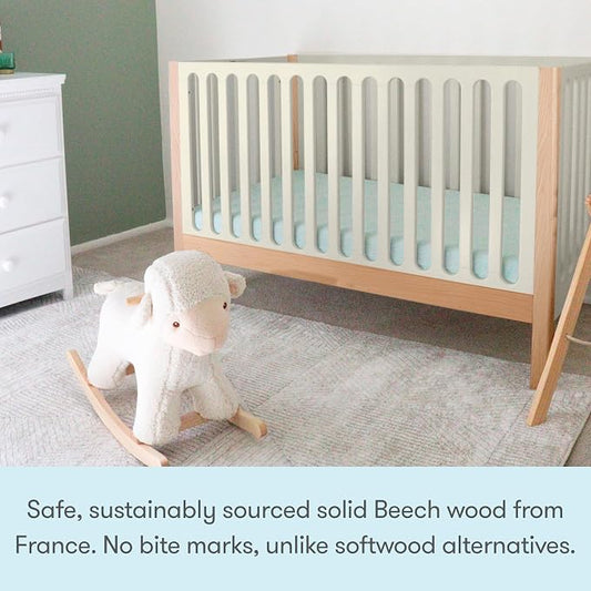 Newton Baby Galileo Standard Crib, Solid Beech Wood in Natural/Dove 2-Tone Color, 3-in-1 Convertible Crib with Toddler Bed Conversion Kit, Ultra-Safe Non-Toxic Finish
