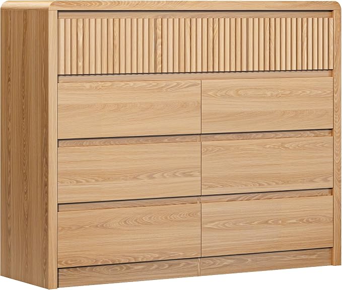 LYNSOM 9 Drawer Dresser for Bedroom, 50" Wide Fluted Dresser with Curved Corners, Wood Dressers & Chests of Drawers with Dual-Panel Design for Bedroom, Entryway, Oak