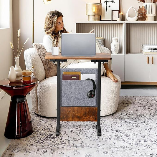 KOUPA Height Adjustable Standing Desk with Storage Bag widths16 in Length 24 in, Portable Rolling Mobile Stand Up Table with Wheels, 360 Degree Flip Laptop Computer Desk for Home Office, Rustic Brown
