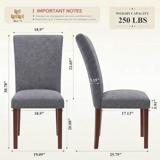 MALOL Dining Chairs Set of 6, High Back Dining Chair with Wood Legs and Nailhead Trim, Modern Padded Kitchen Room Chairs for Dining Room/Restaurant, Grey