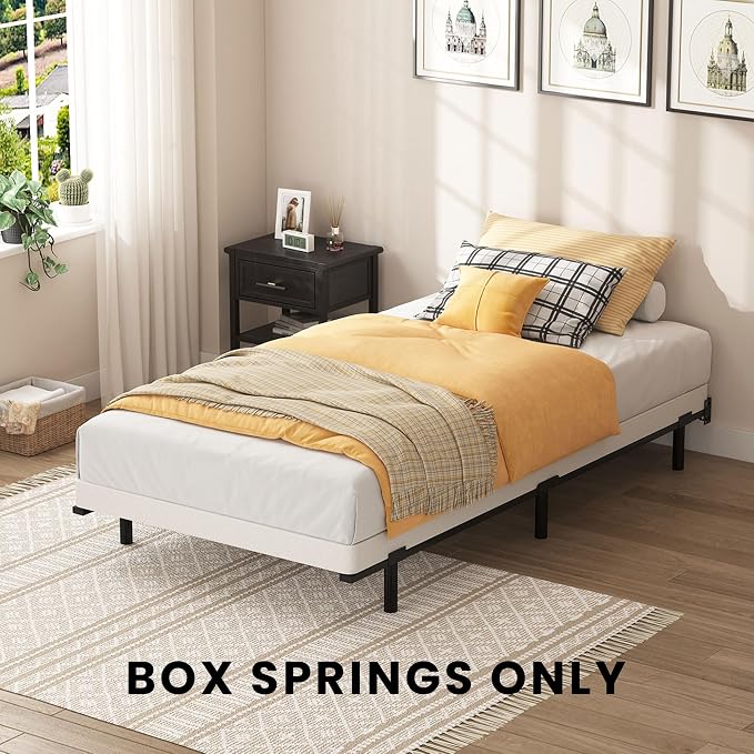 SHOANED Twin Size Box Springs - 3 Inch Low Profile Mattress Foundation No Noise Heavy Duty Metal Basics Bed Base with Clean Fabric Cover, Easy Assembly
