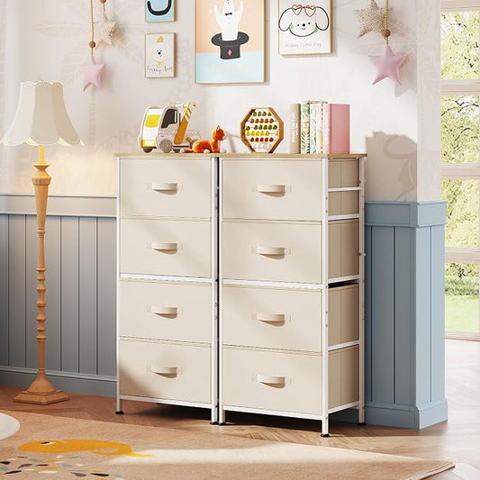 WLIVE Dresser with 4 Drawers, Storage Tower, Organizer Unit, Fabric Dresser for Bedroom, Hallway, Entryway, Closets, Sturdy Steel Frame, Wood Top, Easy Pull Handle, Cream White