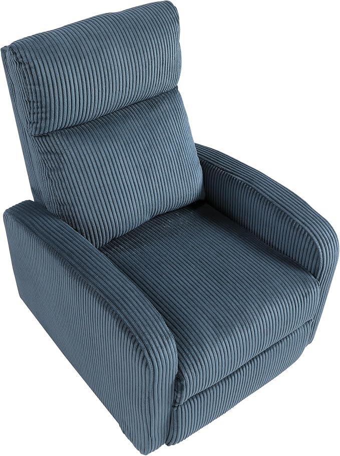 Lexicon Corduroy Pushback Recliner Chair Armchair Push Back Recliner, Solid Wood Frame and Metal Base, Easy Assembly Small Soft Single Sofa Accent Chair for Living Room/Office/Apartment, Midnight Blue