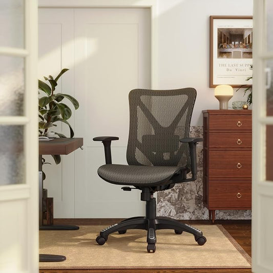Ergonomic Office Chair, Mesh Computer Desk Chairs with Adjustable Lumbar Support, 3D Armrests, Tilt Function, Comfy Wide Seat, Swivel Executive Work Task Chair for Company and Home