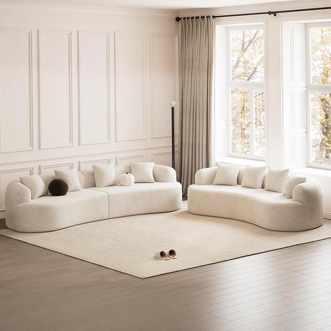 131" Curved Modular Sectional Sofa for Living Room, Modern Chenille Oversized Cloud Couch Sofa, Luxury Plush Extra Deep 4-Seater Boucle Couch for Apartment, No Assembly Required, Cream White