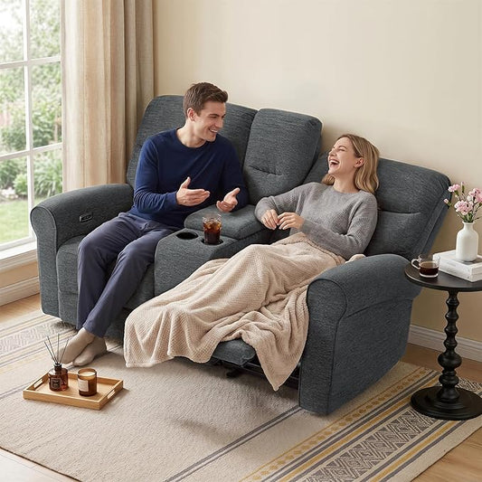 MCombo 78.3" Wall Hugger Power Loveseat Recliner Sofa with Console, Reclining Loveseat with USB Ports, Cup Holders, for Small Spaces Living Room RV, Fabric PR635M2 (Dark Grey)