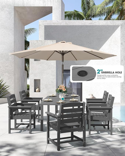 SERWALL Outdoor Expandable Dining Table 60" - 83", Grey | Patio Dining Table for 4-8 People, All Weather HDPE and Aluminum Outdoor Furniture