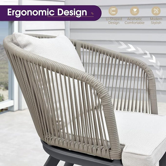 PURPLE LEAF 7 Pieces Patio Dining Set with Waterproof Furniture Cover Rectangular Table and Chairs Set for Garden Deck Aluminum Frame Backyard Kitchen Set, Cushions and Pillows Included Taupe