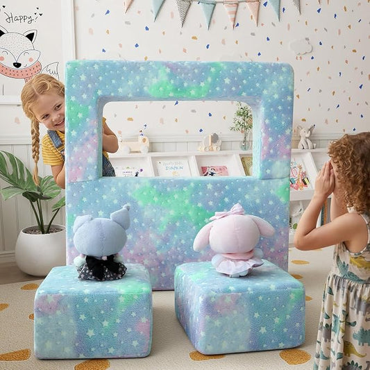 MeMoreCool Kids Sofa Couch, Glow in Dark Couch Sofa, Modular Convertible Kids Furniture