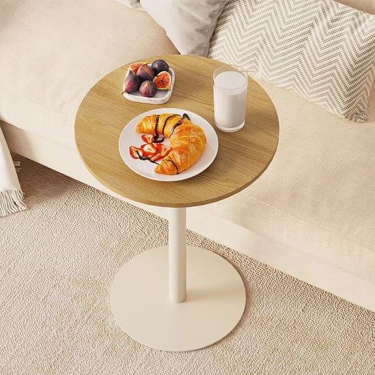 Round Side Table, C Shaped End Table for Small Spaces, Snack Sofa Table for Couch, Modern Accent Night Stand with Metal Leg for Living Room, Bedroom, Corners and Office(Rustic Oak)