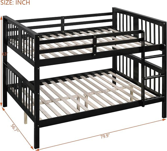 Merax Full Over Full Bunk Bed Convertible to Two Separate Beds, Solid Pine Wood Frame with Safety Guardrail & Headboard, Sturdy Durable Design, for Teens, Espresso
