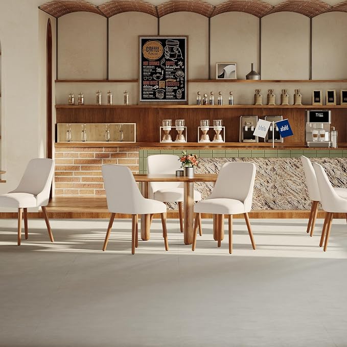 MALOL Upholstered Dining Chairs Set of 2, High-Back Dining Room Chair with Wood Legs, Padded Kitchen Chairs for Dining Room/Restaurant/Cafe, Beige