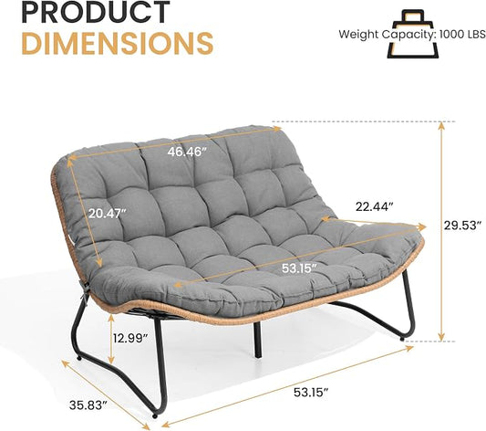 Crestlive Products Outdoor Loveseat 3PCS, Outdoor Sofa Set, All-Weather Boho Rattan Patio Furniture with Soft Cushion for Balcony, Poolside, Backyard (Without Table)