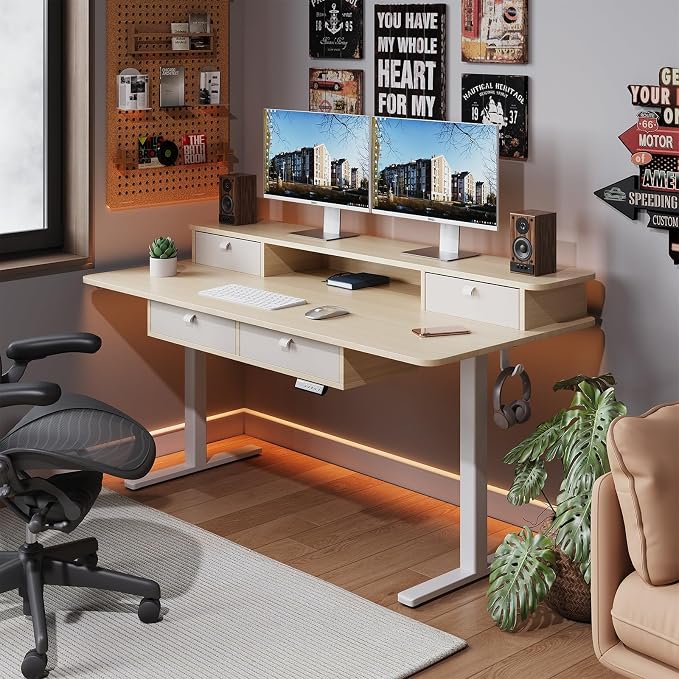 Dual Motor Electric Standing Desk Frame,Adjustable height and length,The maximum size it can accommodate is 63*28 inches for the tabletop,3 Preset Heights,Rated for 264 pounds of weight.White