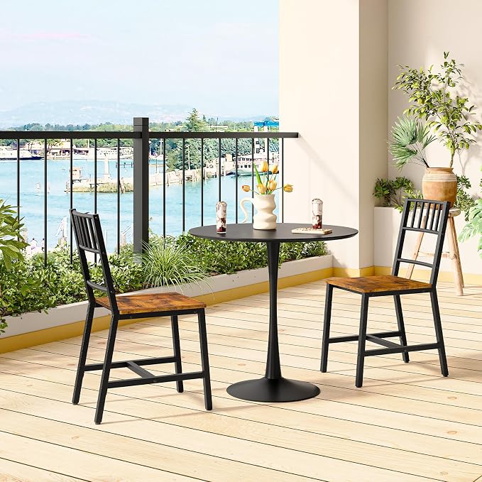 HOOBRO Dining Chairs Set of 2, Wooden Kitchen Chairs with Metal Frame, Industrial Dining Chairs with Back, Easy to Assemble, Farmhouse Dining Chairs for Living Room, Rustic Brown and Black BF39CD01
