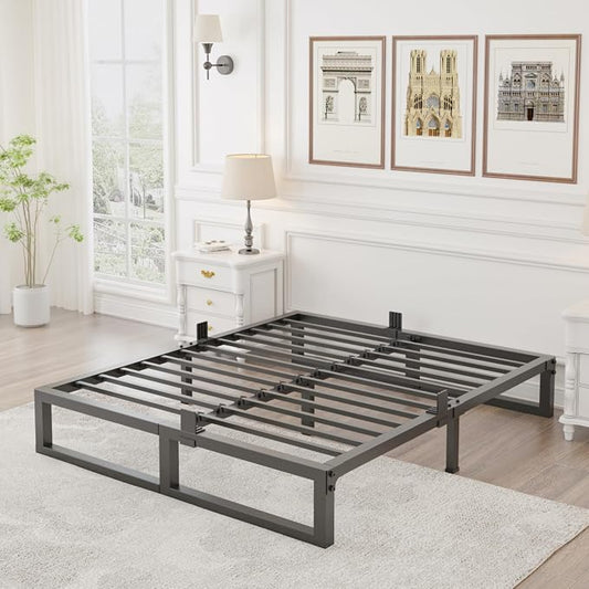 Yitong Angel 10 inch King Size Bed Frame Low Profile Metal Platform Frames with Mattress Slide Stopper,Heavy Steel Slats Support,No Box Spring Needed,Noise Free,Non-Slip,Easy Assembly