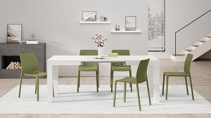 Mobili Fiver, First Extendable Table, 47.2(78.7) x31.5 in, Ashwood White, for 6-8 People, Expandable Dining Table for Kitchen, Living Room, Italian Furniture