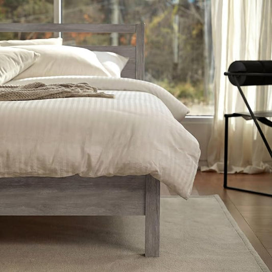 LIFEMENT King Bed Frame with Headboard Signature Wood Platform, Noise Free, Under Bed Storage, No Box Spring Needed, Easy Assembly, Gray