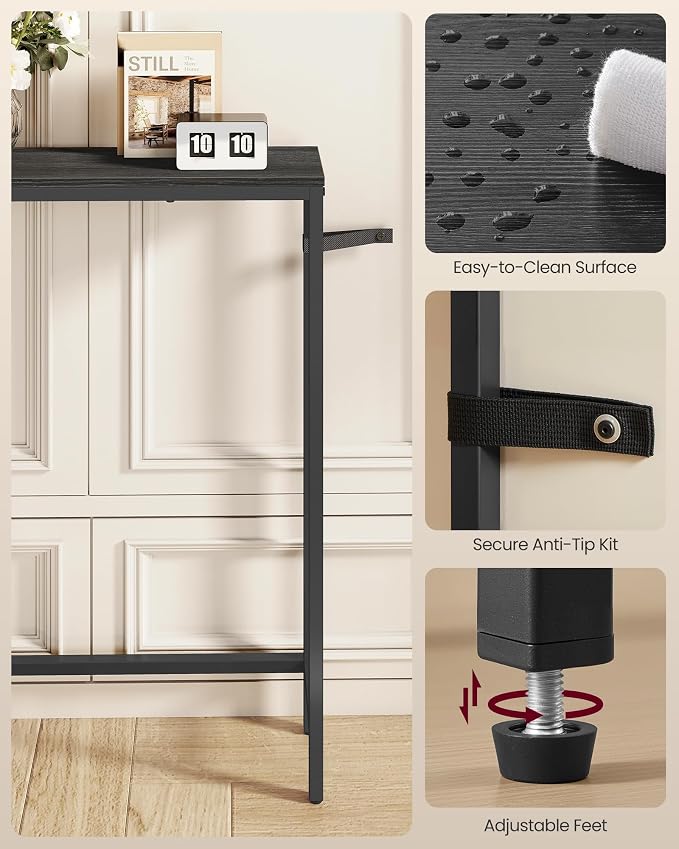 VASAGLE Narrow Console Table with Power Outlet, Behind Couch Sofa Tables, Easy Assembly, for Entryway, Living Room, 5.9 x 78.7 x 31.5 inches, Charcoal Gray and Ink Black, BARNET Collection ULNT077B201