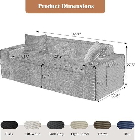 Boneless Sofa Couches with Cup Holder for Compact Living Rooms, Apartments (Deep Gray, Loveseat + 3 Seat Sofa)