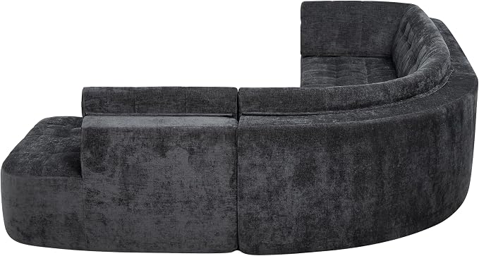 119'' Sectional Sofa, Curved L-Style Right-Hand Facing Couch with Fully Upholstered Arms, Tufted Design, Modern Minimalist Look, Grey