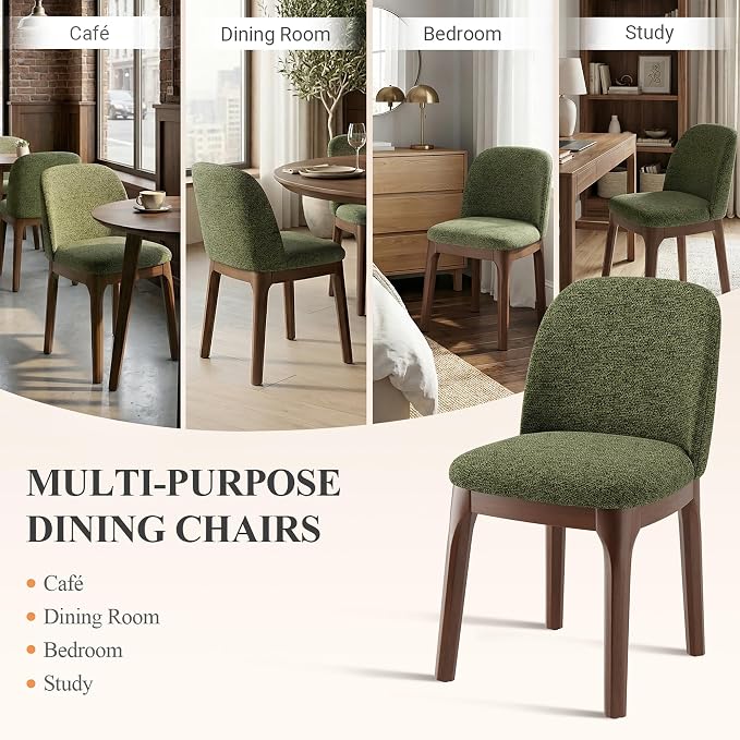 MALOL Upholstered Dining Chairs with Thickened Solid Wood Legs, Mid Century Modern Kitchen & Dining Room Chairs Set of 4, Comfortable Side Chairs for Dining Room, Kitchen, Green