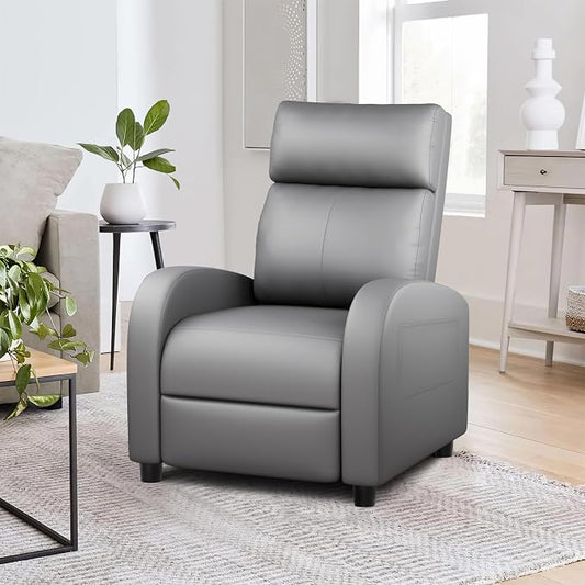 JUMMICO Recliner Chair Adjustable Home Theater Single Recliner Sofa Furniture with Thick Seat Cushion and Backrest Modern Living Room Recliners (Leather, Grey)