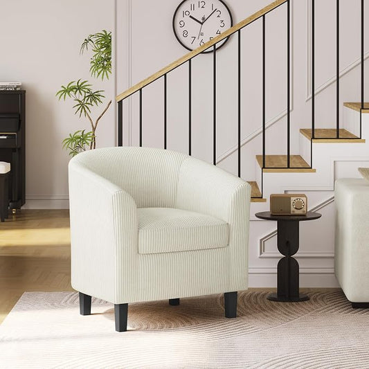 Topeakmart Corduroy Club Chair, Modern Accent Chair and Cozy Barrel Chair with Sturdy Wood Legs for Living Room Bedroom Reception Room, Beige