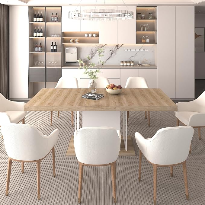 KEIKI Extendable Dining Table for 6-10 People, Dining Room Table for Gatherings, Living Meeting Room