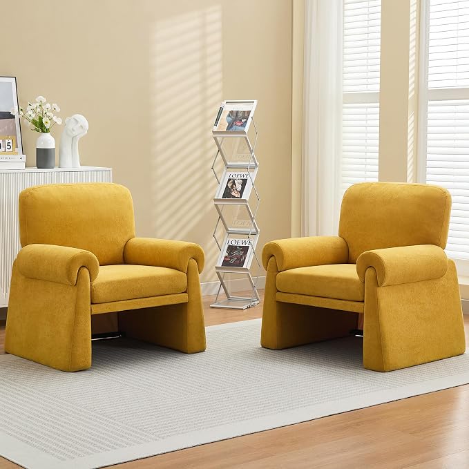 Oversized Accent Chair, Comfy Living Room Chairs, Single Sofa Chair with Thick Cushion and Armrests, Upholstered Arm Chair for Living Room, Modern Armchair, Reading Chair for Bedroom, Yellow