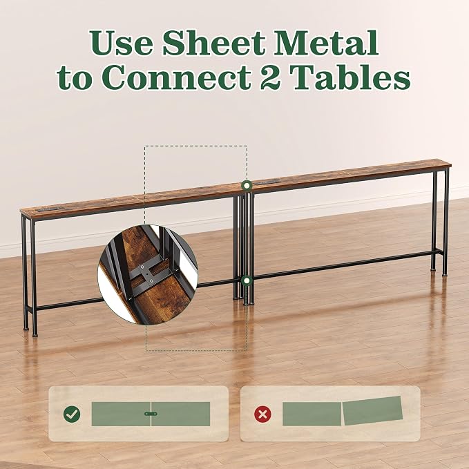 SUPERJARE 51.2 Inch Sofa Table with Power Outlet and USB-C Port, 5.9 Inch Narrow Console Table, Entryway Hallway Couch Table with Storage, Behind Sofa, Small Spaces, Living Room, Rustic Brown