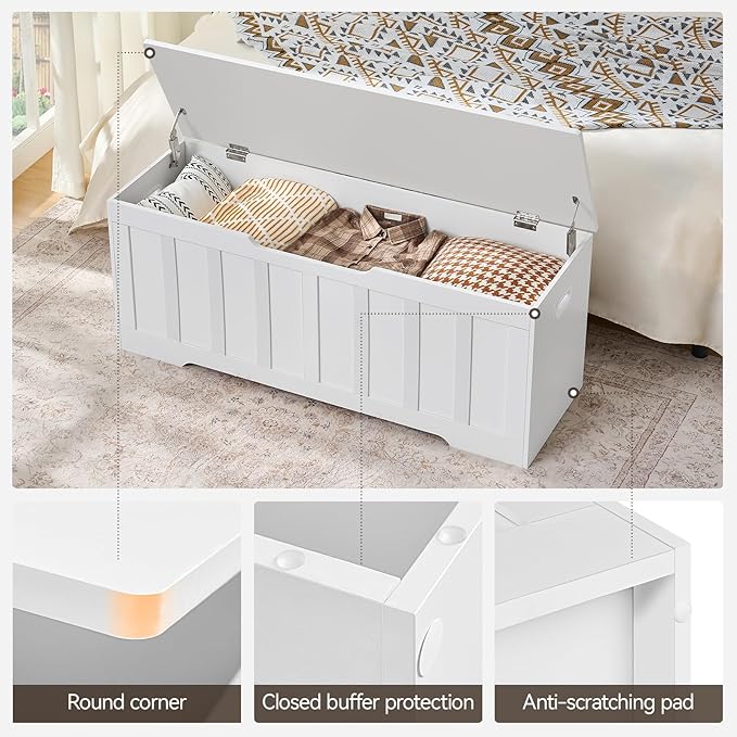 VANKILEY 47.2" Storage Chest Extra Large,Storage Trunk with 2 Safety Hinges,Wooden Storage Bench,Shoe Bench,47.2x15.7x19.1 Inch,Easy Assembly,Storage Bench for Bedroom,Living Room,entryway(White).