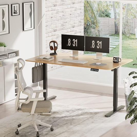 YESHOMY Height Adjustable Electric Standing Desk, 55 inch Computer Table, Home Office Workstation, Black Leg/Natural Top