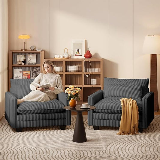 Gizoon Cloud Accent Chair with Washable Cover, Corduroy Single Sofa Chair with Comfy Deep Seat, Modern Armchair with Pillow for Living Room Bedroom, Gray