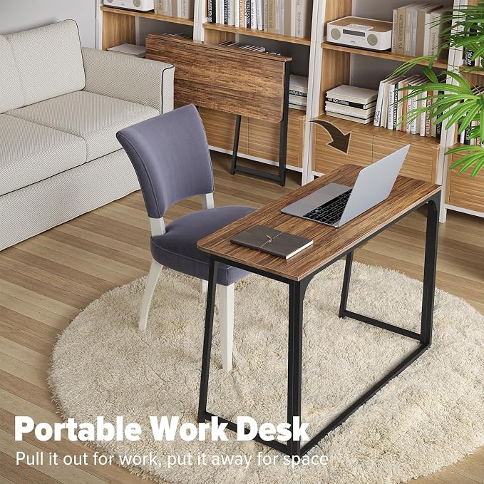 WOHOMO Folding Desk, Small Writing Desk 39.4", Space-Saving Foldable Laptop Table Writing Workstation for Home Office, Easy Assembly, Rustic Walnut