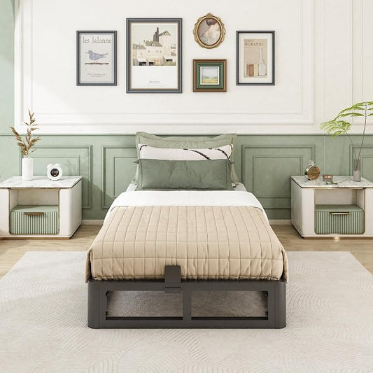 Bilily 6 Inch Twin Bed Frame with Round Corner, Heavy Duty 3500 LBS Steel Slats Support with Mattress Slide Stopper, No Box Spring Needed, Noise Free, Easy Assembly