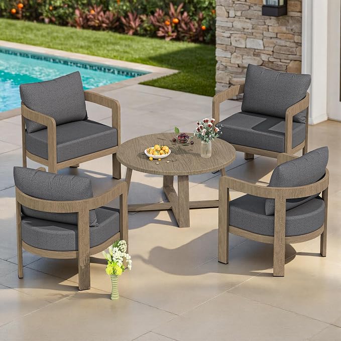 Outdoor Patio Furniture Set, 5 Pieces Modern Metal Patio Conversation Set with 6" Thick Cushions, Outdoor Lounge Sofa 350lbs for Backyard Porch Balcony, Grey