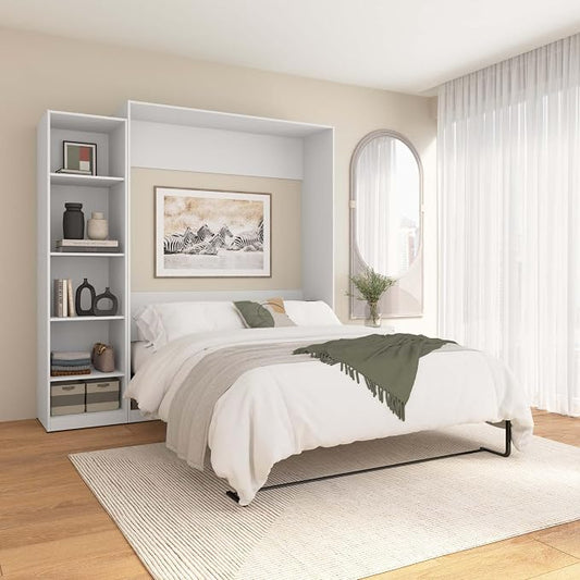 Bestar Claremont Queen Murphy Bed with Closet Organizer (85W) in White, Space-Saving Sleeping Arrangement for Multipurpose Room